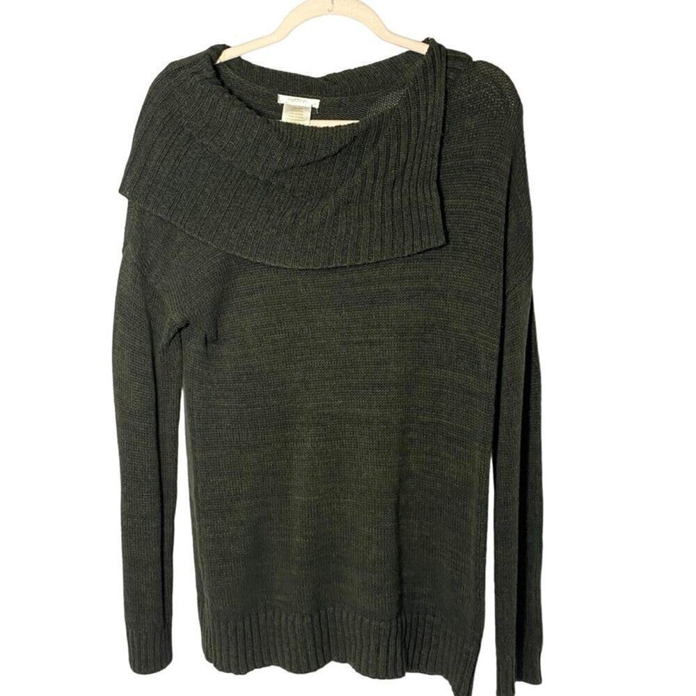 MATTY M  Women's Pullover Sweater, Medium, Split Cowl Neck, Olive Green